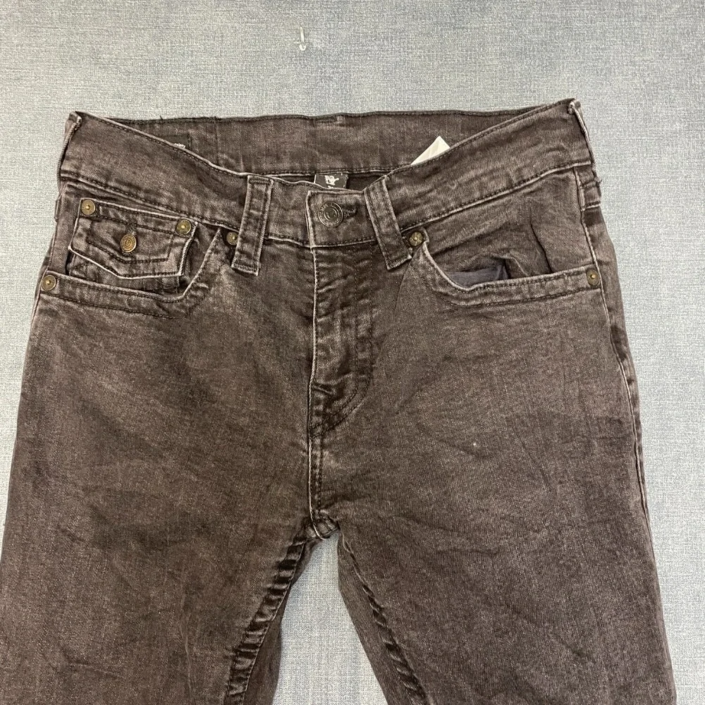 True Religion World Tour Jeans Mens 31 Black Denim Logo Flap Pockets Streetwear
